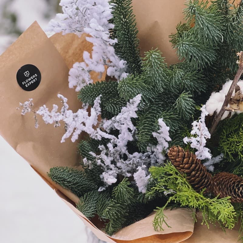 Открыть фото крупно Новогодний хвойный букет с хлопком "FIR-CONE" — Фото 3