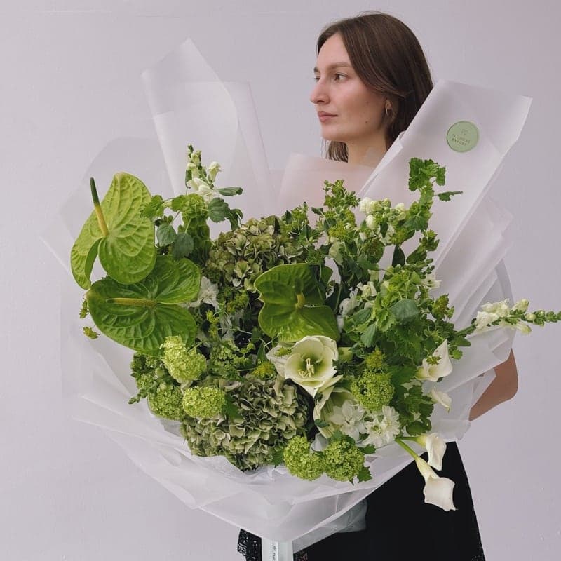 Открыть фото крупно Букет с антуриумом, каллами, гортензиями и амариллисом "VERDE SYMPHONY" — Фото 5