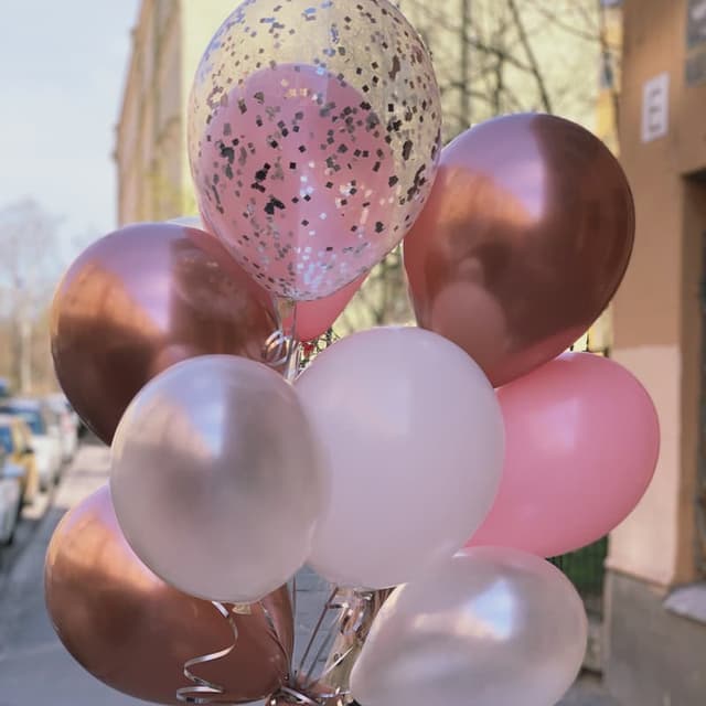 Набор из 9 шариков с перьями и блёстками "PINK GOLD BALLOONS"