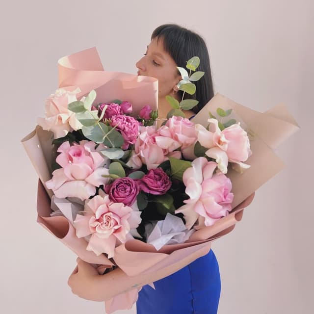 Букет с французскими розами "PINK SILK"