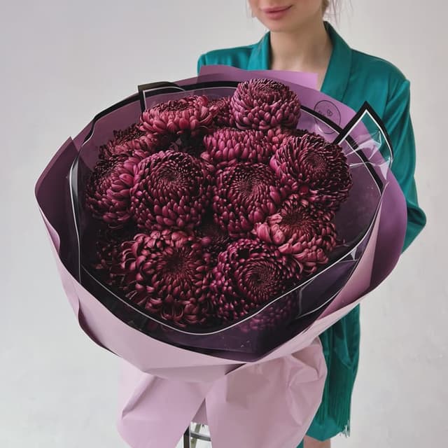 Букет из 15 хризантем "BIGOUDI PURPLE"