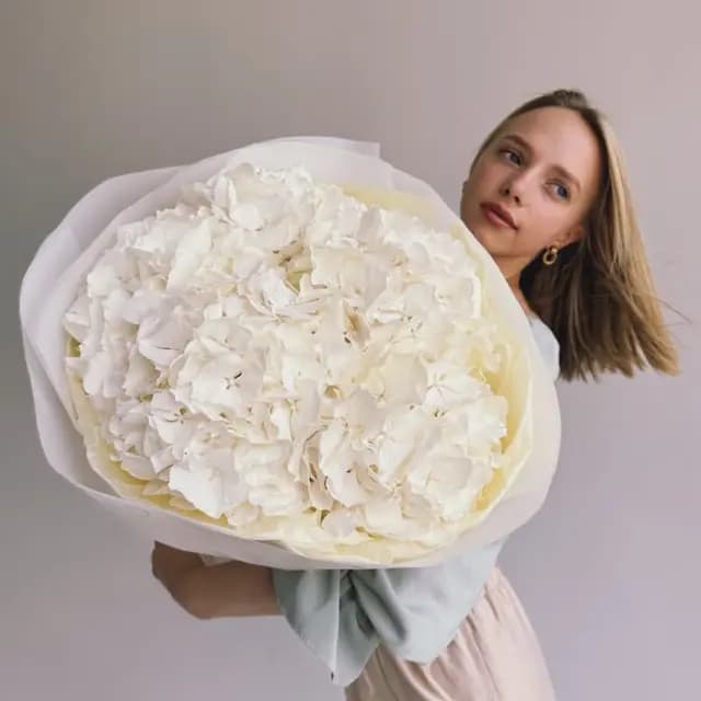 Открыть фото крупно Букет из 5 голландских гортензий (премиум) "VERENA WHITE"