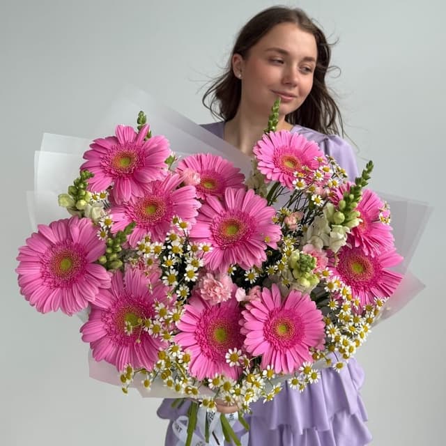 Букет с герберами и ромашками "PINK SPRITZ"