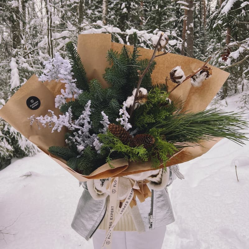 Открыть фото крупно Новогодний хвойный букет с хлопком "FIR-CONE" — Фото 2