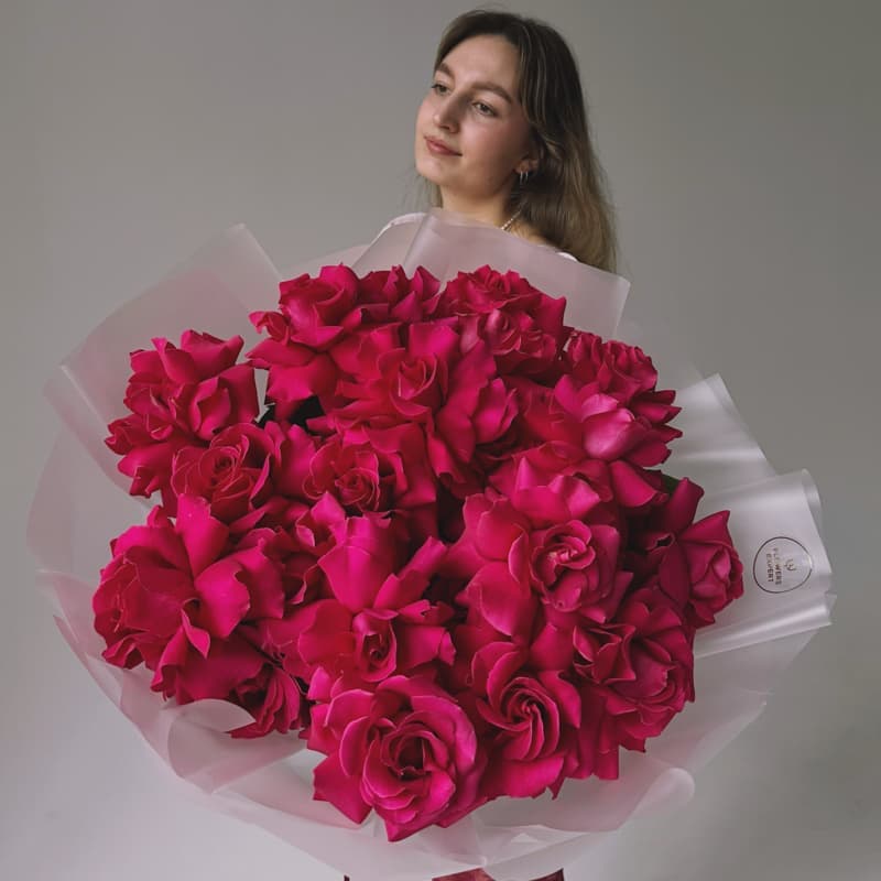 Открыть фото крупно Букет из 25 французских роз "PINK FLOYD"