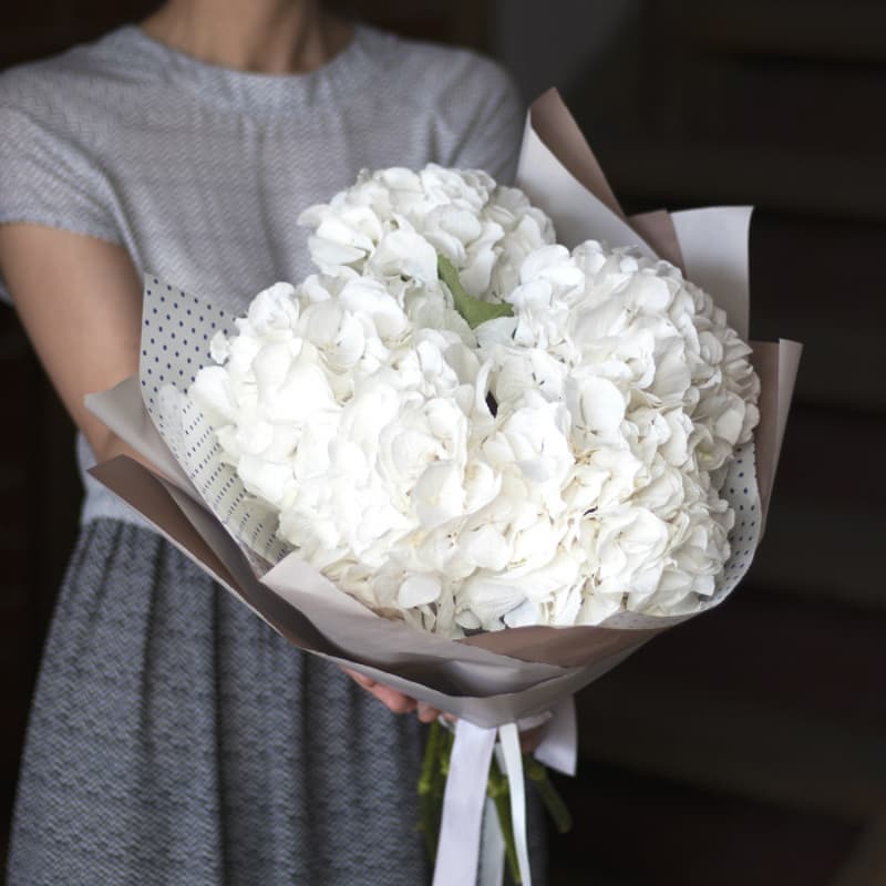 Открыть фото крупно Букет из 5 белых гортензий "WHITE SUMMER"
