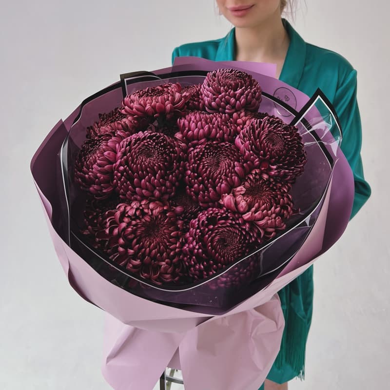 Открыть фото крупно Букет из 15 хризантем "BIGOUDI PURPLE"